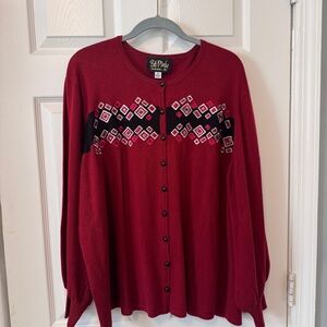 Bob Mackie Acrylic  Blend Long Sleeve Embroidered Cardigan Size 2XL Burgundy